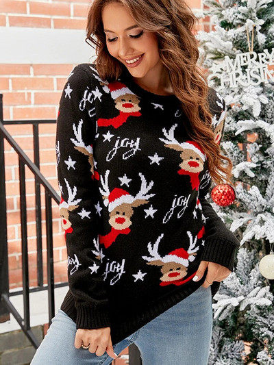 Ziemassvētku džemperis Sieviešu retro karikatūras apdruka Trikotāžas džemperis Rudens Ziemas Garās Piedurknes Siltas Biezas Trikotāžas Ikdienas džemperi