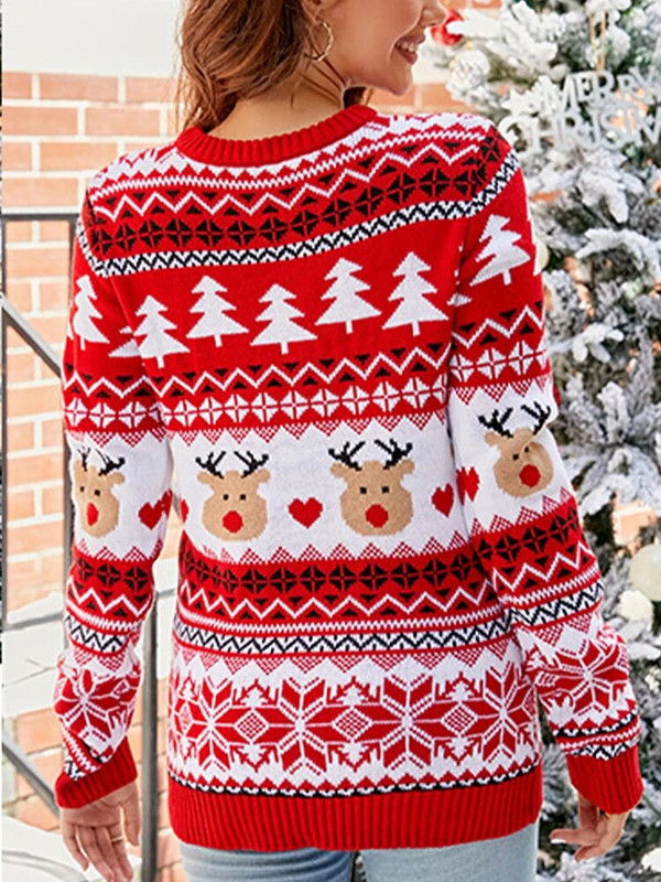 Ziemassvētku džemperis Sieviešu retro karikatūras apdruka Trikotāžas džemperis Rudens Ziemas Garās Piedurknes Siltas Biezas Trikotāžas Ikdienas džemperi