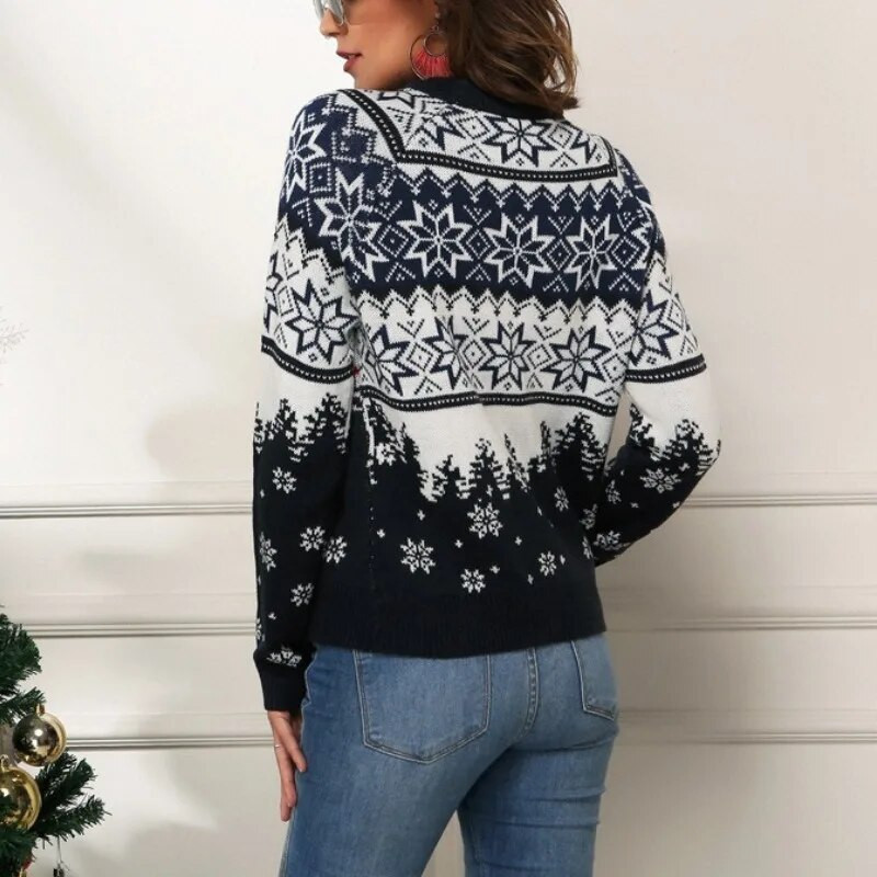 Φθινοπωρινό και χειμερινό πουλόβερ γυναικείο πουλόβερ με στρογγυλή λαιμόκοψη Κλωστή με βίδα γεωμετρίας αντίθεσης Χριστουγεννιάτικο μακρυμάνικο πουλόβερ πλεκτό casual μπλουζάκια