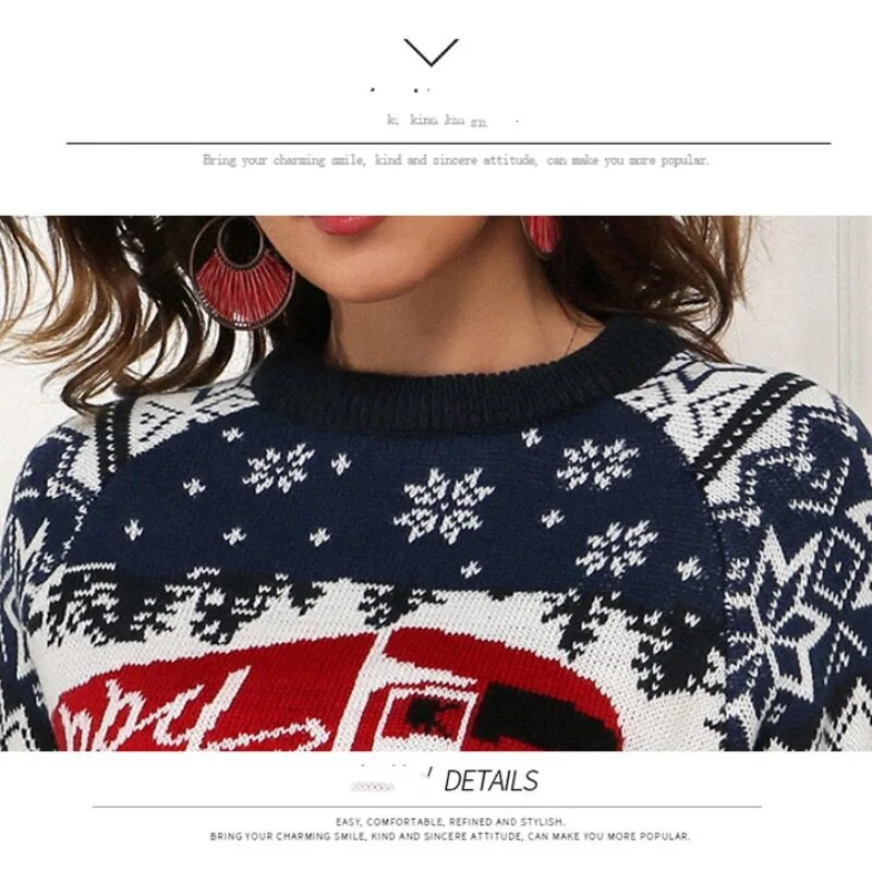 Φθινοπωρινό και χειμερινό πουλόβερ γυναικείο πουλόβερ με στρογγυλή λαιμόκοψη Κλωστή με βίδα γεωμετρίας αντίθεσης Χριστουγεννιάτικο μακρυμάνικο πουλόβερ πλεκτό casual μπλουζάκια