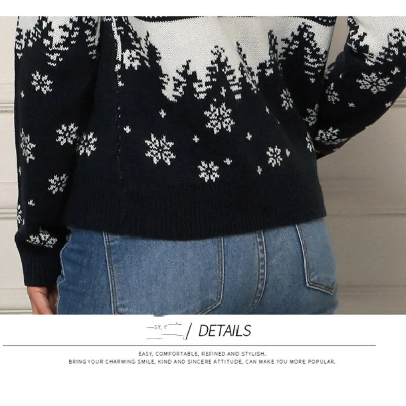 Φθινοπωρινό και χειμερινό πουλόβερ γυναικείο πουλόβερ με στρογγυλή λαιμόκοψη Κλωστή με βίδα γεωμετρίας αντίθεσης Χριστουγεννιάτικο μακρυμάνικο πουλόβερ πλεκτό casual μπλουζάκια