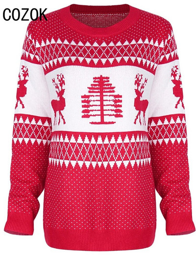 Zimski modni božićni džemper s printom za 2023. Ženski novogodišnji mekani topli pleteni jacquard pulover Topovi za parove Y2K odgovarajuća odjeća