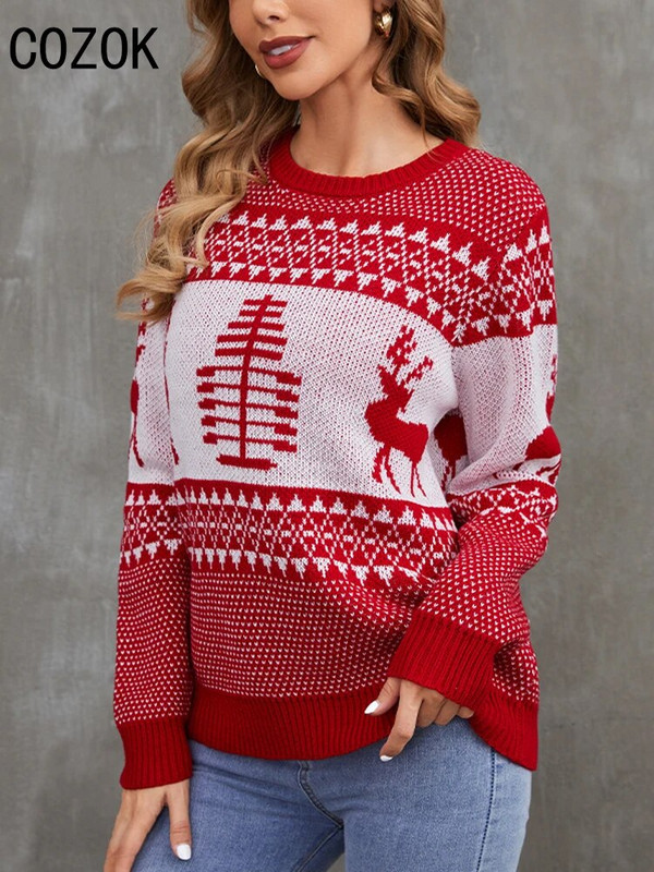 Zimski modni božićni džemper s printom za 2023. Ženski novogodišnji mekani topli pleteni jacquard pulover Topovi za parove Y2K odgovarajuća odjeća