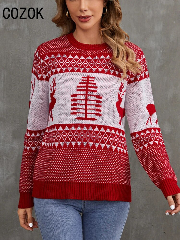 Zimski modni božićni džemper s printom za 2023. Ženski novogodišnji mekani topli pleteni jacquard pulover Topovi za parove Y2K odgovarajuća odjeća