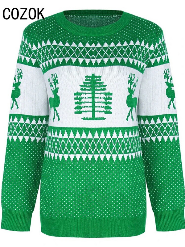 Zimski modni božićni džemper s printom za 2023. Ženski novogodišnji mekani topli pleteni jacquard pulover Topovi za parove Y2K odgovarajuća odjeća