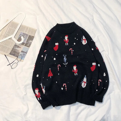 Božićni pulover Muški/Ženski O-izrez Printing Pixel Fashion Pulover Par Božić Ležerni Topli Pulover Rebrasti Rub Sueter Hombre