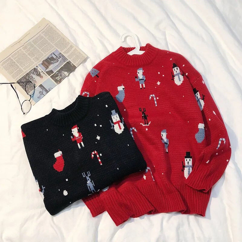 Božićni pulover Muški/Ženski O-izrez Printing Pixel Fashion Pulover Par Božić Ležerni Topli Pulover Rebrasti Rub Sueter Hombre