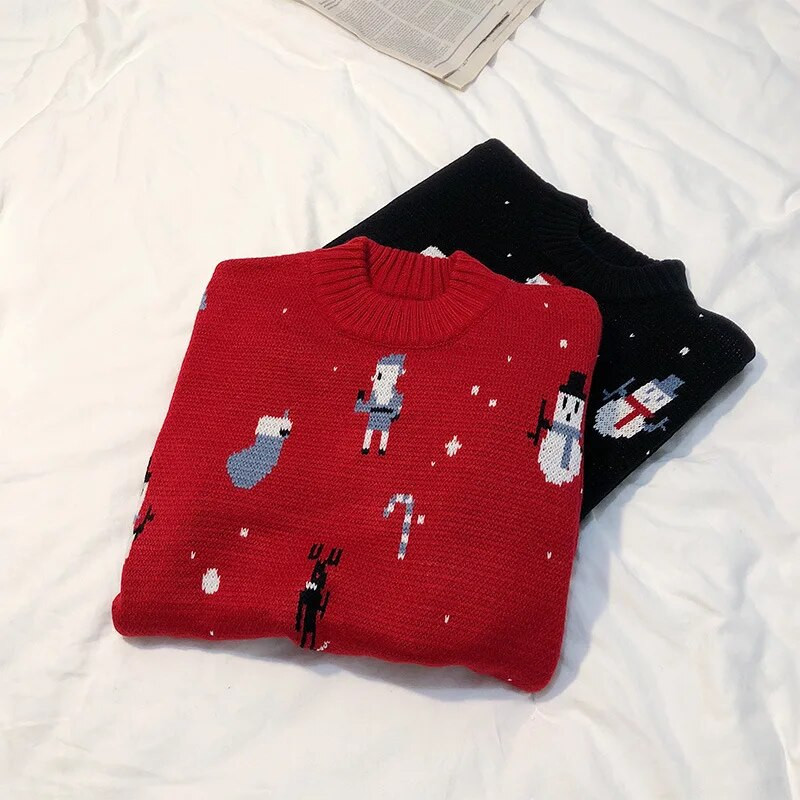 Božićni pulover Muški/Ženski O-izrez Printing Pixel Fashion Pulover Par Božić Ležerni Topli Pulover Rebrasti Rub Sueter Hombre