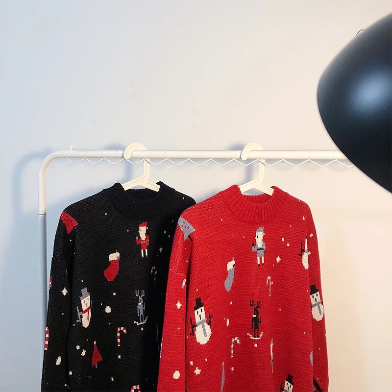 Božićni pulover Muški/Ženski O-izrez Printing Pixel Fashion Pulover Par Božić Ležerni Topli Pulover Rebrasti Rub Sueter Hombre