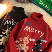 Vintage crtani jeleni s vezom Božićni estetski džemper s dolčevitom Topla zimska majica s dugim rukavima Kawaii tinejdžerska korejska moda
