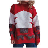 Jesen Zima Božićni džemperi Lagani vintage elegantni gornji pulover Ženski okrugli izrez Pletiva s božićnim printom