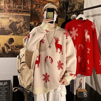 Коледен пуловер Пуловери Мъжки дрехи за двойки с О-образно деколте Harajuku Ново пристигане Разхлабен нрав Ретро трикотаж Американско улично облекло Ins