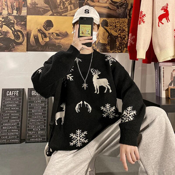 Коледен пуловер Пуловери Мъжки дрехи за двойки с О-образно деколте Harajuku Ново пристигане Разхлабен нрав Ретро трикотаж Американско улично облекло Ins