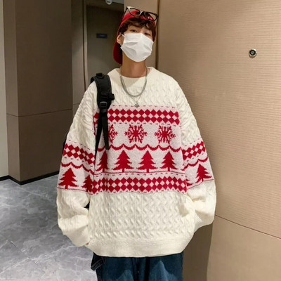 Mājīgs vīriešu sarkans trikotāžas džemperis Ziemassvētku eglītes dizains rudens un ziemas apģērbam Amerikāņu lielizmēra džemperis ar džemperi vīriešiem un sievietēm