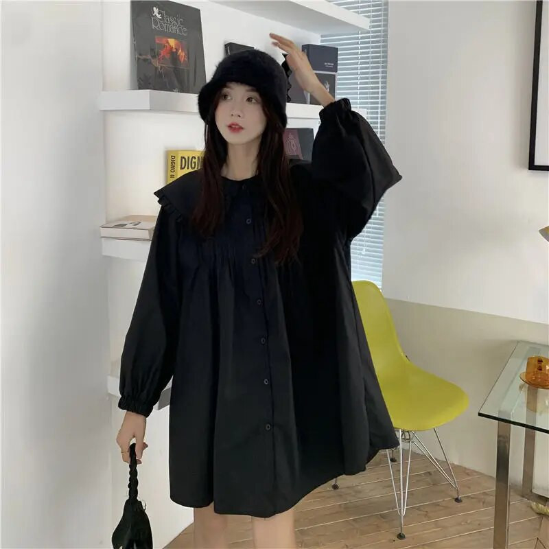 Vintage καρό φαρδύ πουκάμισο άνοιξη φθινόπωρο Νέο μακρυμάνικο μονόχρωμο μπλούζα μπλούζα με μπλούζα Κορεάτικα γυναικεία ρούχα