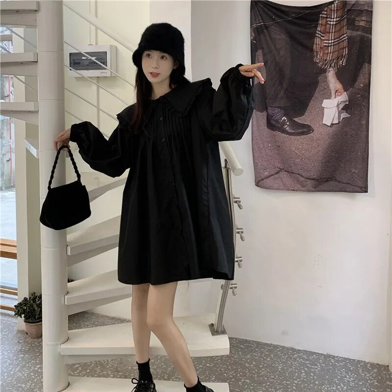 Vintage καρό φαρδύ πουκάμισο άνοιξη φθινόπωρο Νέο μακρυμάνικο μονόχρωμο μπλούζα μπλούζα με μπλούζα Κορεάτικα γυναικεία ρούχα