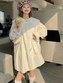 Onalippa dvoslojna široka haljina s Peter Pan ovratnikom za žene, jednobojne haljine dugih rukava u francuskom stilu Pulover visokog struka