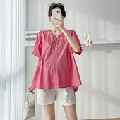 Ljetne trudničke majice kratkih rukava s V-izrezom Široke bluze za trudnice veće veličine Odjeća za trudnice Uredske dame Majice i majice