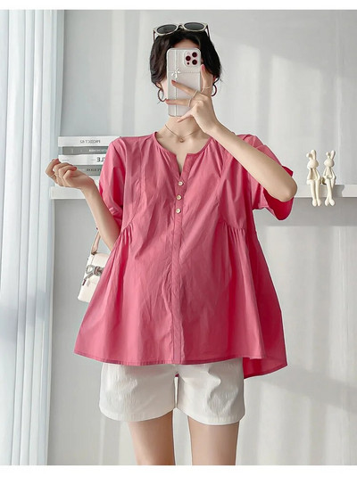 Ljetne trudničke majice kratkih rukava s V-izrezom Široke bluze za trudnice veće veličine Odjeća za trudnice Uredske dame Majice i majice