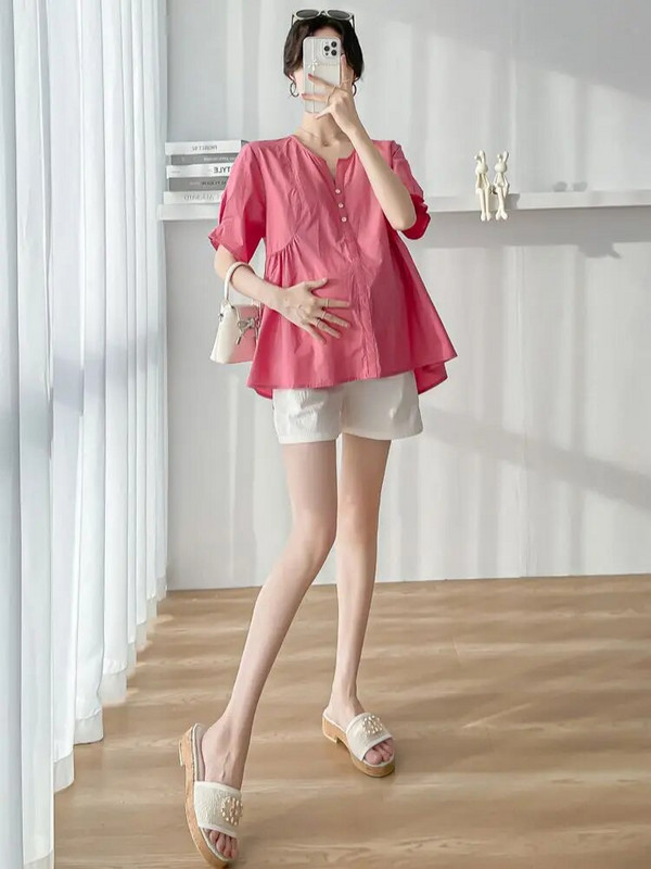 Ljetne trudničke majice kratkih rukava s V-izrezom Široke bluze za trudnice veće veličine Odjeća za trudnice Uredske dame Majice i majice