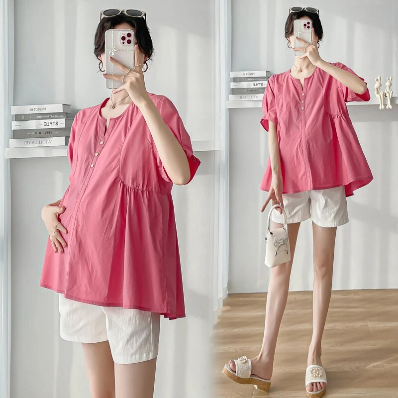 Ljetne trudničke majice kratkih rukava s V-izrezom Široke bluze za trudnice veće veličine Odjeća za trudnice Uredske dame Majice i majice