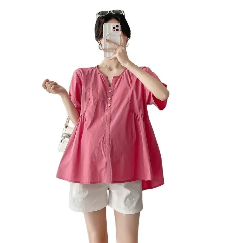 Ljetne trudničke majice kratkih rukava s V-izrezom Široke bluze za trudnice veće veličine Odjeća za trudnice Uredske dame Majice i majice