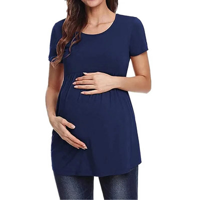 Nėščiųjų žindymo viršutiniai drabužiai nėščioms moterims, laisvalaikio marškinėliai trumpomis rankovėmis vienspalviai nėščiųjų vasariniai S - XXL
