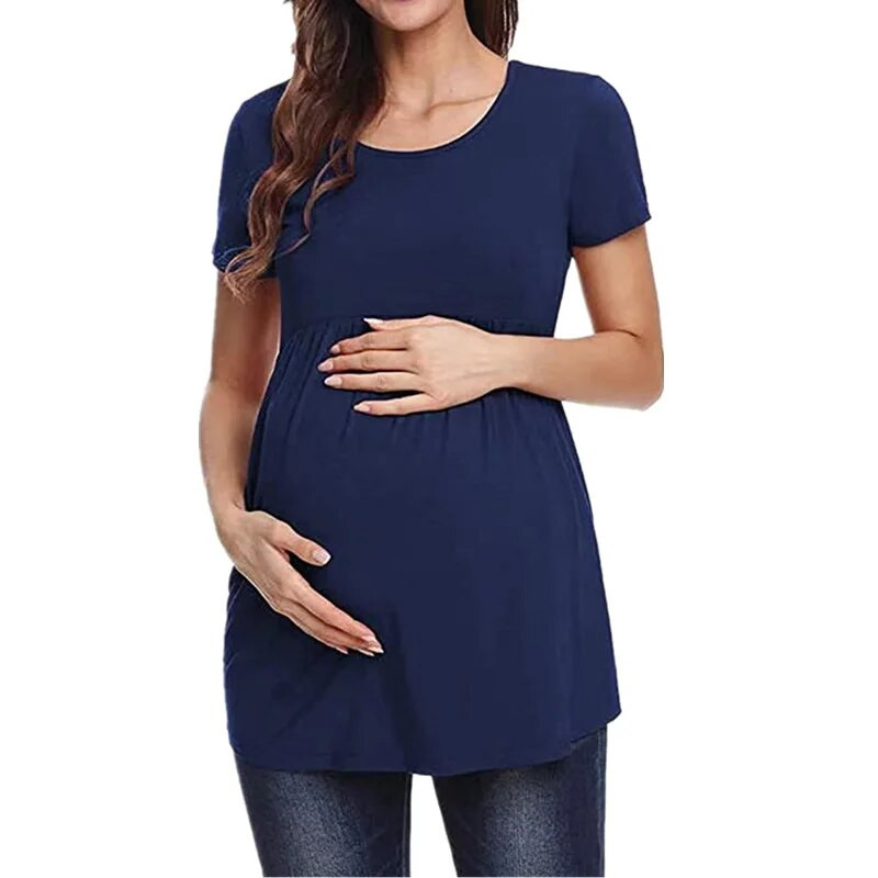 Nėščiųjų žindymo viršutiniai drabužiai nėščioms moterims, laisvalaikio marškinėliai trumpomis rankovėmis vienspalviai nėščiųjų vasariniai S - XXL