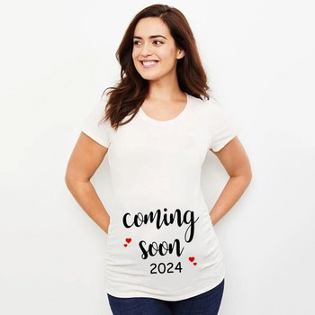 Baby Loading 2024 Риза с принт за обявяване на бременност Тениска с къс ръкав за бременни Тениска за бременни Тениска за нова майка Дрехи Горнища
