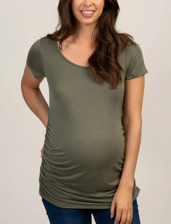 Liu&Qu Casual γυναικείο μπλουζάκι εγκυμοσύνης Τοπ κοντομάνικο μπλουζάκι εγκυμοσύνης με στρογγυλή λαιμόκοψη Καλοκαιρινό μασίφ μπλουζάκι για έγκυο άνετο μπλουζάκι