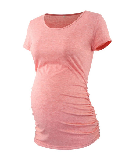 Liu&Qu Ležerna ženska majica kratkih rukava za trudnice, majica kratkih rukava s okruglim izrezom, jednobojna ljetna jednobojna majica za trudnice, udobna majica