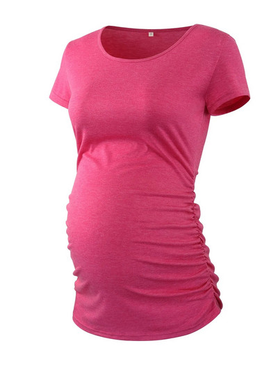 Liu&Qu Ležerna ženska majica kratkih rukava za trudnice, majica kratkih rukava s okruglim izrezom, jednobojna ljetna jednobojna majica za trudnice, udobna majica