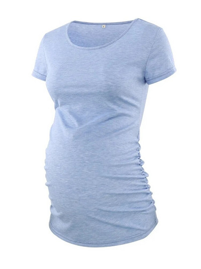 Liu&Qu Ležerna ženska majica kratkih rukava za trudnice, majica kratkih rukava s okruglim izrezom, jednobojna ljetna jednobojna majica za trudnice, udobna majica