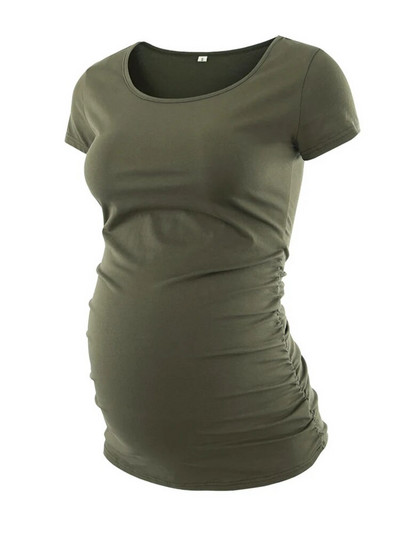 Liu&Qu Ležerna ženska majica kratkih rukava za trudnice, majica kratkih rukava s okruglim izrezom, jednobojna ljetna jednobojna majica za trudnice, udobna majica
