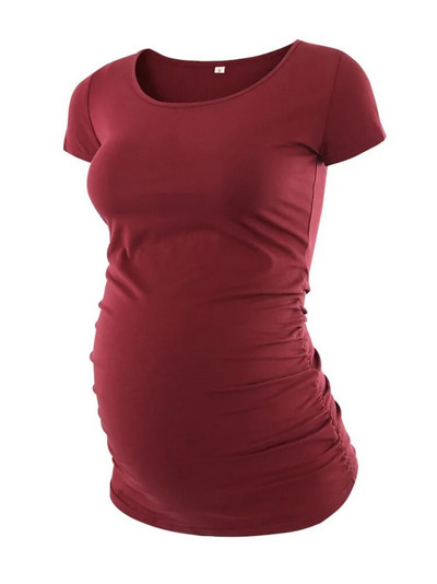 Liu&Qu Ležerna ženska majica kratkih rukava za trudnice, majica kratkih rukava s okruglim izrezom, jednobojna ljetna jednobojna majica za trudnice, udobna majica