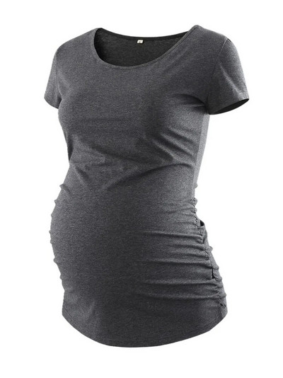 Liu&Qu Ležerna ženska majica kratkih rukava za trudnice, majica kratkih rukava s okruglim izrezom, jednobojna ljetna jednobojna majica za trudnice, udobna majica