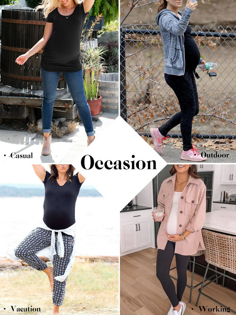 Liu&Qu Ležerna ženska majica kratkih rukava za trudnice, majica kratkih rukava s okruglim izrezom, jednobojna ljetna jednobojna majica za trudnice, udobna majica