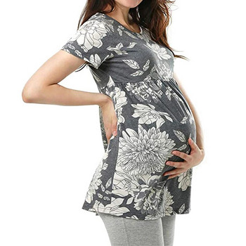 Дамска тениска за бременни, ежедневна тениска за бременни, лятна тениска с къс ръкав и щампа на точки, горнища, блуза с туника за бременни, облекло за бременни