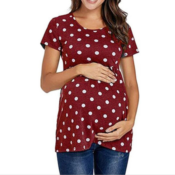 Дамска тениска за бременни, ежедневна тениска за бременни, лятна тениска с къс ръкав и щампа на точки, горнища, блуза с туника за бременни, облекло за бременни