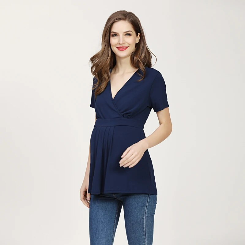 Emotion Moms Vasaras grūtnieču T-krekls Grūtnieču Topi Sieviešu liela izmēra krekls Vienkrāsainas drēbes