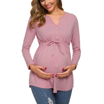 Тениска за бременни жени майка бременна кърмачка тениска с дълъг ръкав на райета Maternidad Ropa Lactancia тениска за кърмене нова