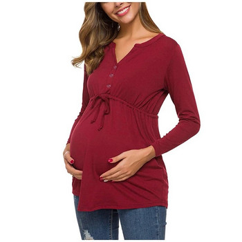 Тениска за бременни жени майка бременна кърмачка тениска с дълъг ръкав на райета Maternidad Ropa Lactancia тениска за кърмене нова