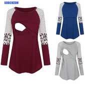 Nova majica kratkih rukava za trudnice Bluza za trudnice Ležerna majica dugih rukava Prugasta majica za trudnice i dojenje za dojenje