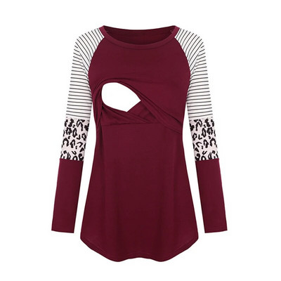 Nova majica kratkih rukava za trudnice Bluza za trudnice Ležerna majica dugih rukava Prugasta majica za trudnice i dojenje za dojenje