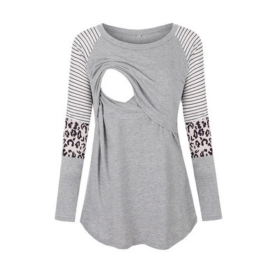 Nova majica kratkih rukava za trudnice Bluza za trudnice Ležerna majica dugih rukava Prugasta majica za trudnice i dojenje za dojenje