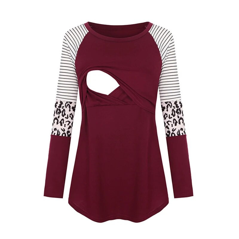 Nova majica kratkih rukava za trudnice Bluza za trudnice Ležerna majica dugih rukava Prugasta majica za trudnice i dojenje za dojenje