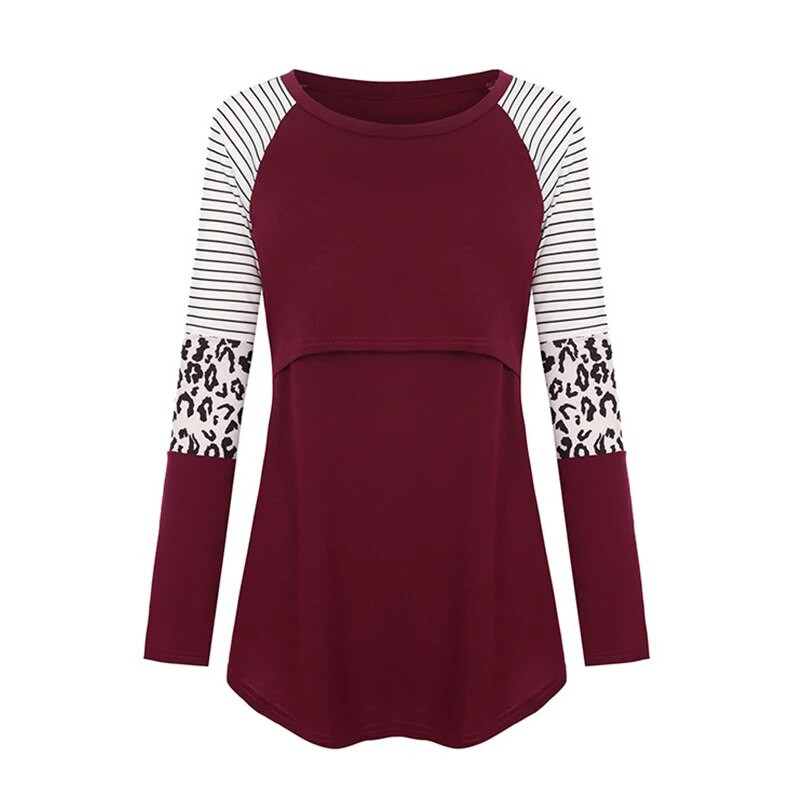 Nova majica kratkih rukava za trudnice Bluza za trudnice Ležerna majica dugih rukava Prugasta majica za trudnice i dojenje za dojenje