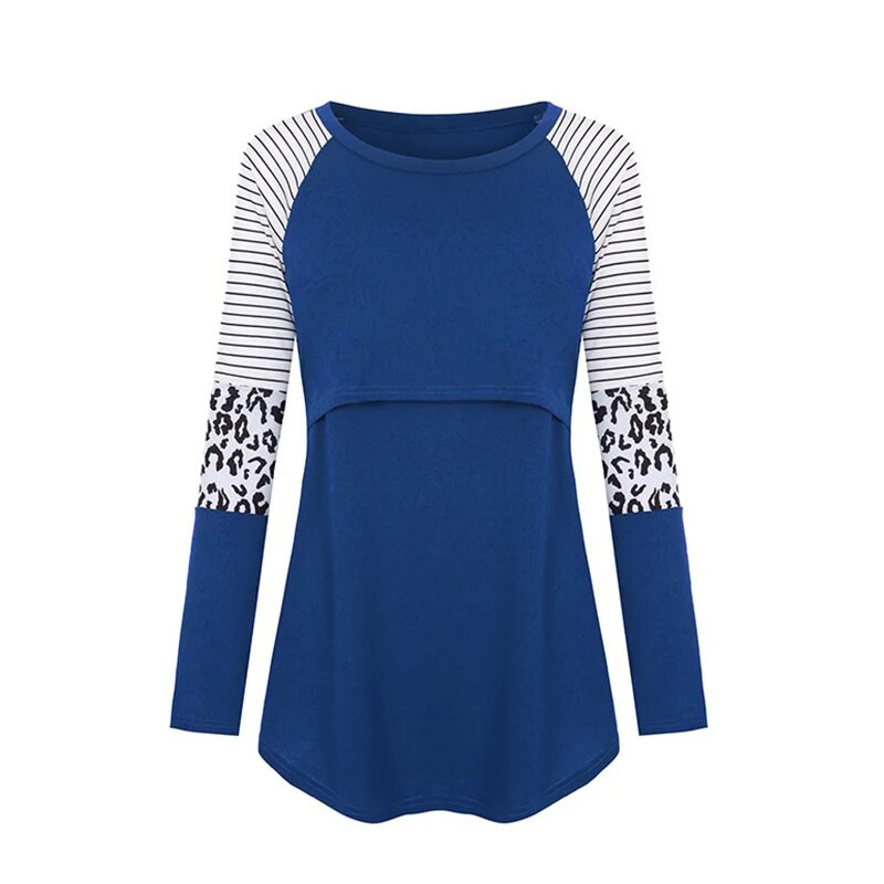 Nova majica kratkih rukava za trudnice Bluza za trudnice Ležerna majica dugih rukava Prugasta majica za trudnice i dojenje za dojenje