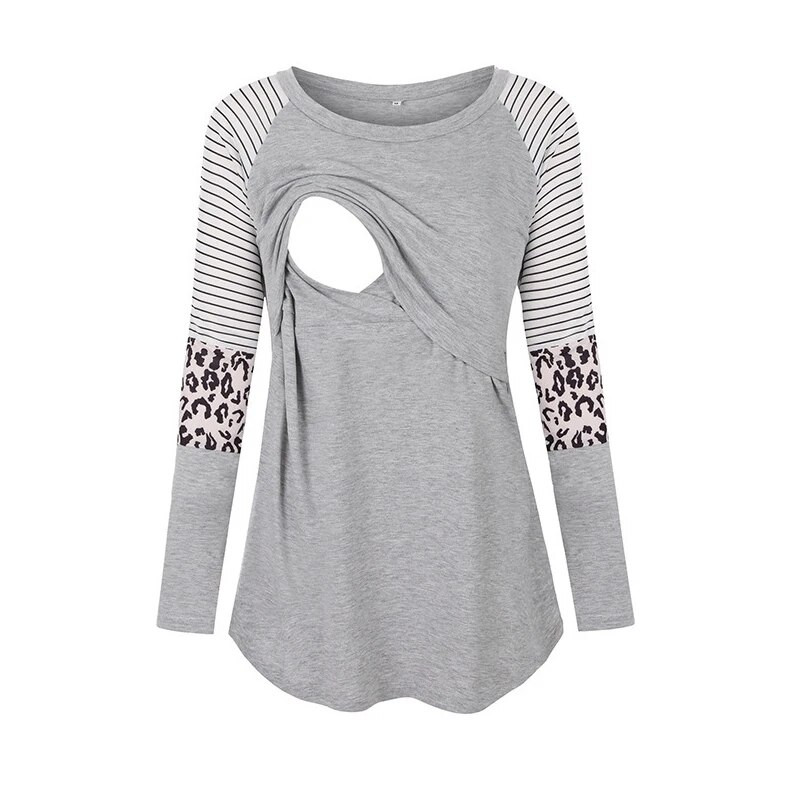 Nova majica kratkih rukava za trudnice Bluza za trudnice Ležerna majica dugih rukava Prugasta majica za trudnice i dojenje za dojenje