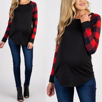 Ρούχα εγκυμοσύνης για έγκυες γυναίκες Μακρυμάνικα μόδα με δικτυωτό μπλουζάκι στάμπα Μπλουζάκι εγκυμοσύνης Μπλούζες θηλασμού Μαμά Μπλούζα θηλασμού